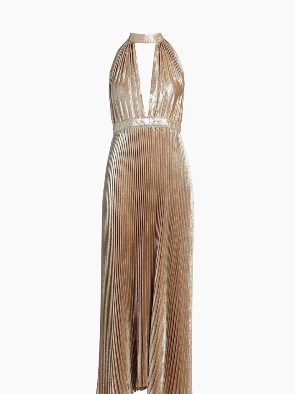 L’idee La Fete Chateau Metallic Pleated Halterneck Gown